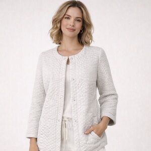 Soft Surroundings Light Heather Gray Snap Buttons Soft Quilted Jacket Size Small